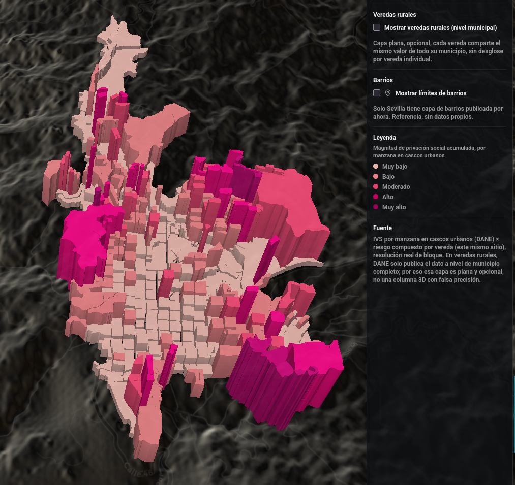 Mapa de pobreza interdimensional de Sevilla, Valle.